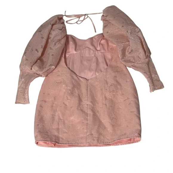 ASOS NWT Milkmaid Mini Dress Jacquard Puffy Bishop Sleeves Coquette Tie Back 6 - Picture 4 of 10